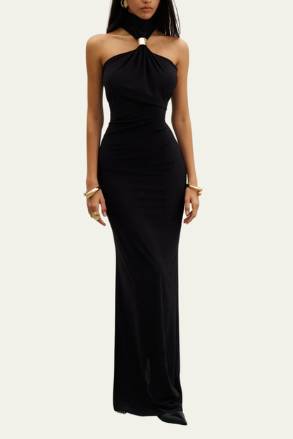 Ivory Halter Neck Sleeveless Maxi Dress – Luxeles