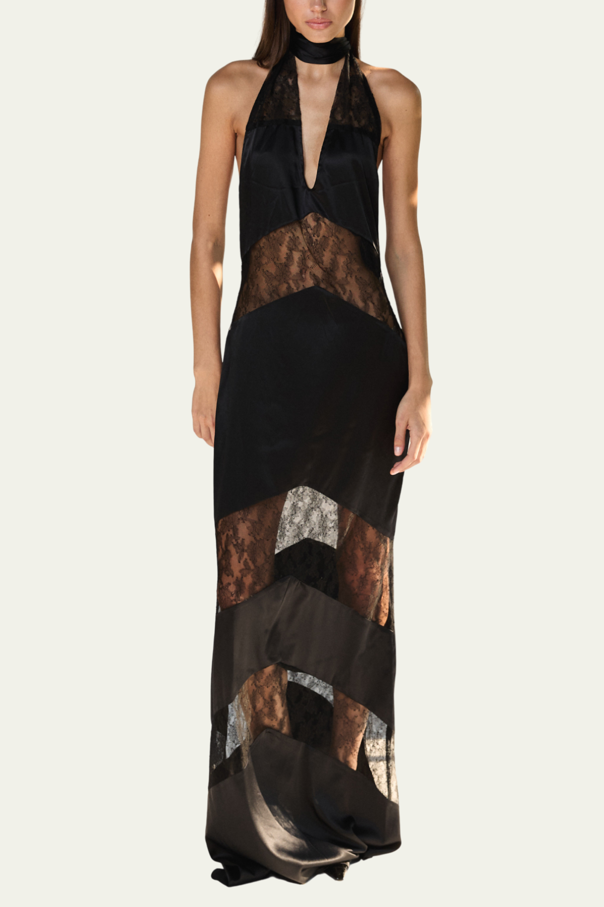 Jayla Satin Lace Maxi Scarf Dress In Black – Luxeles