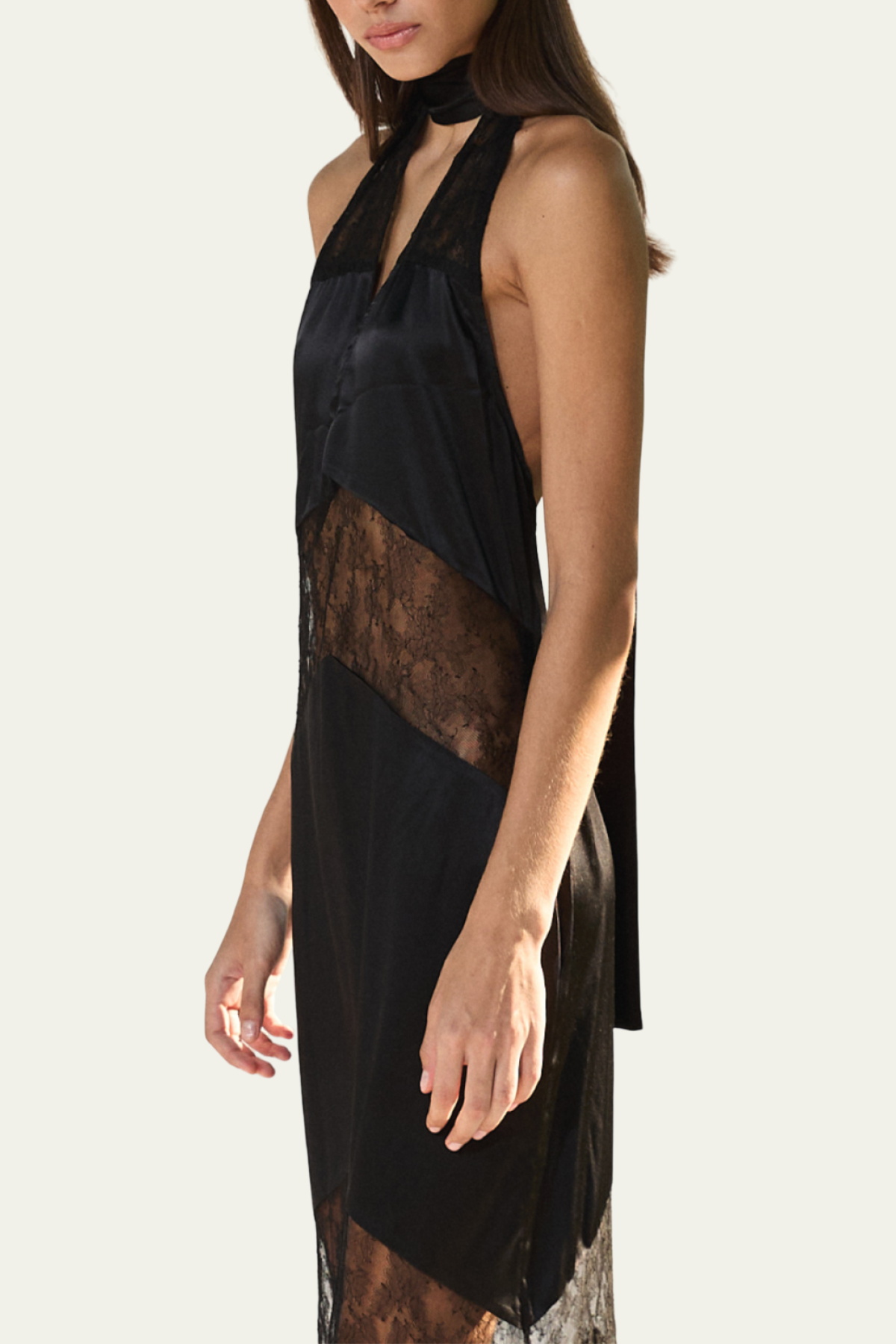 Jayla Satin Lace Maxi Scarf Dress In Black – Luxeles