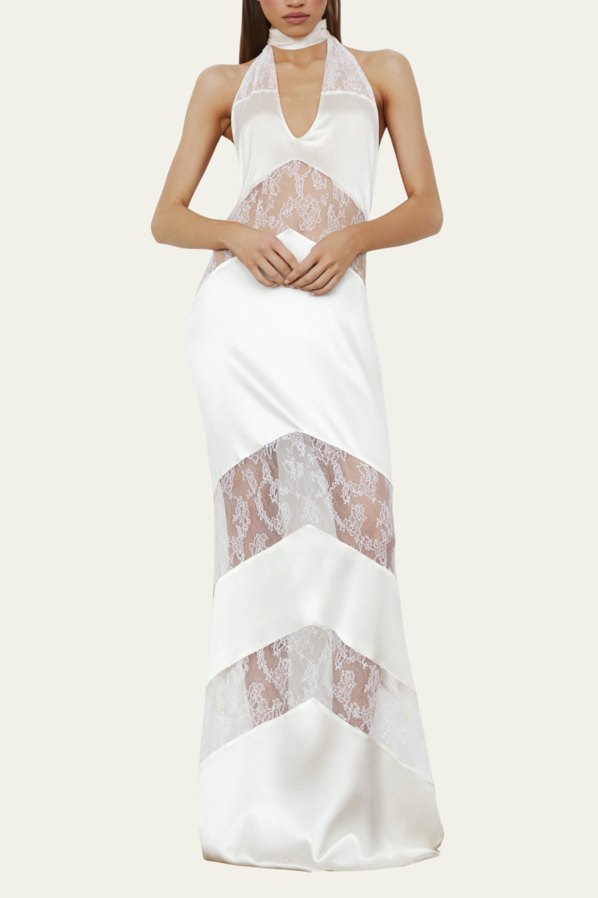 Jayla Satin Lace Maxi Scarf Dress In White – Luxeles