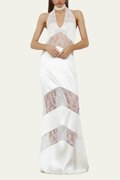 Jayla Satin Lace Maxi Scarf Dress In White – Luxeles