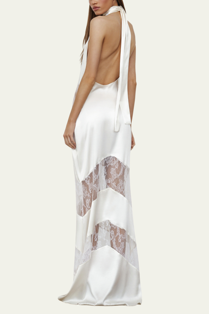 Jayla Satin Lace Maxi Scarf Dress In White – Luxeles