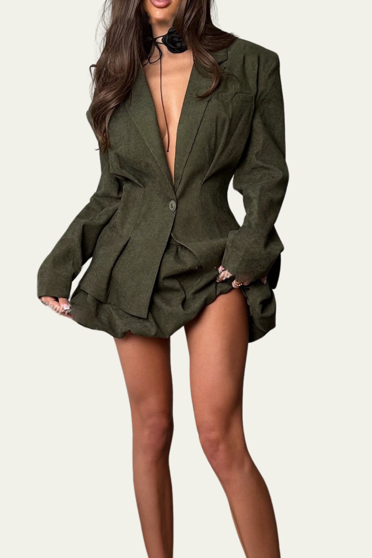 Jocelyn Plunge Puffy Blazer Set – Luxeles