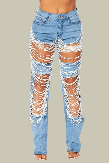 Josephine Pearl Torn Chain Jeans