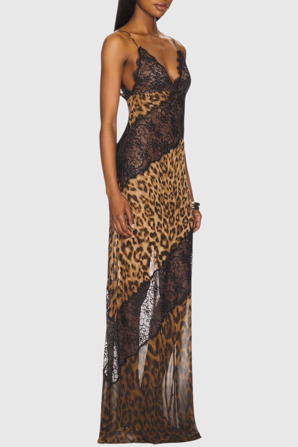 Joy Leopard Lace Asymmetric Maxi Dress
