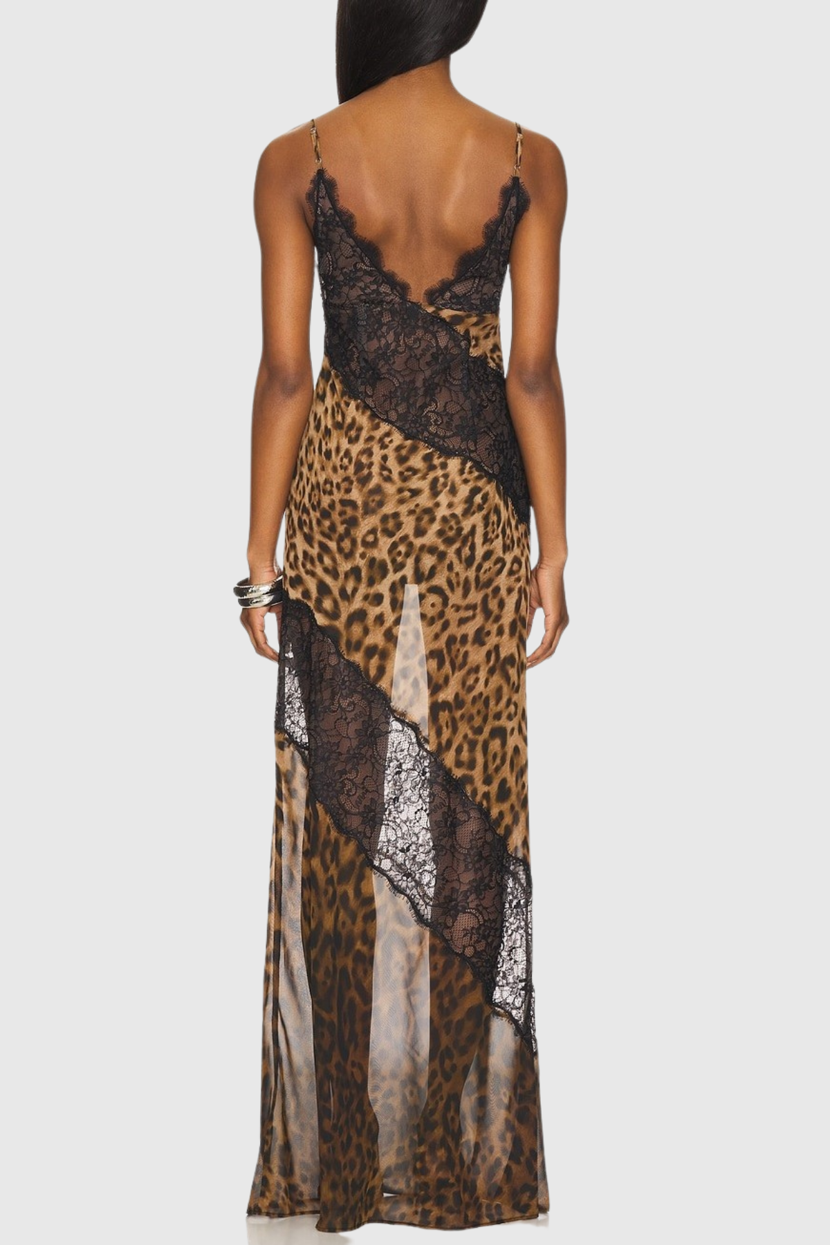 Joy Leopard Lace Asymmetric Maxi Dress