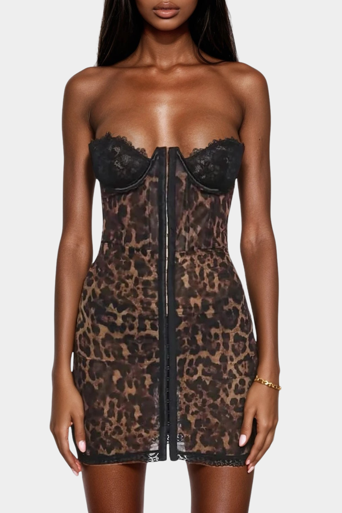 Kaliyah Strapless Corset Leopard Mini Dress