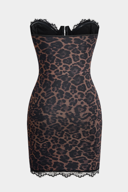 Kaliyah Strapless Corset Leopard Mini Dress