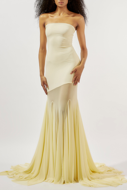 Katalina Strapless Ruffle Maxi Dress In Butter Yellow