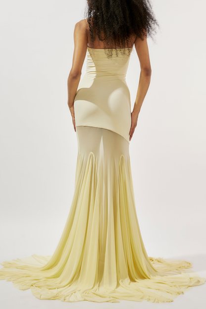 Katalina Strapless Ruffle Maxi Dress In Butter Yellow