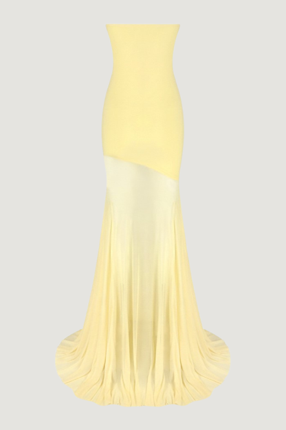 Katalina Strapless Ruffle Maxi Dress In Butter Yellow