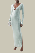 Kehlani Cutout Sequin Lace Up Maxi Dress In Slight Green – Luxeles