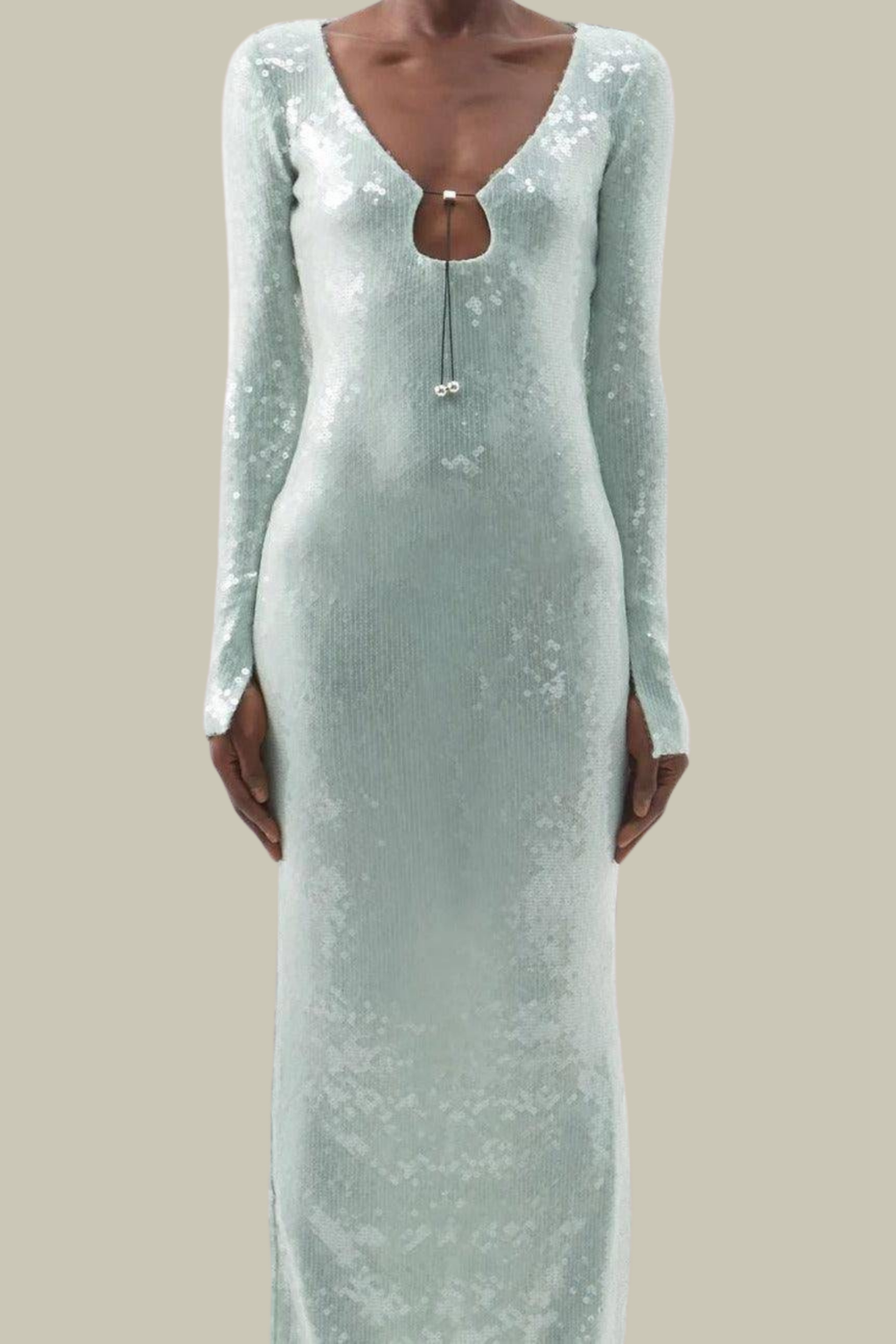 Kehlani Cutout Sequin Lace Up Maxi Dress In Slight Green – Luxeles