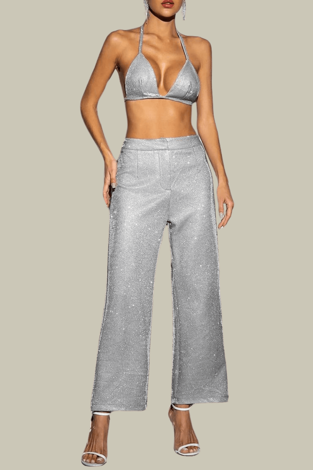 Kinsley Sequin Three Piece Set In Sliver – Luxeles