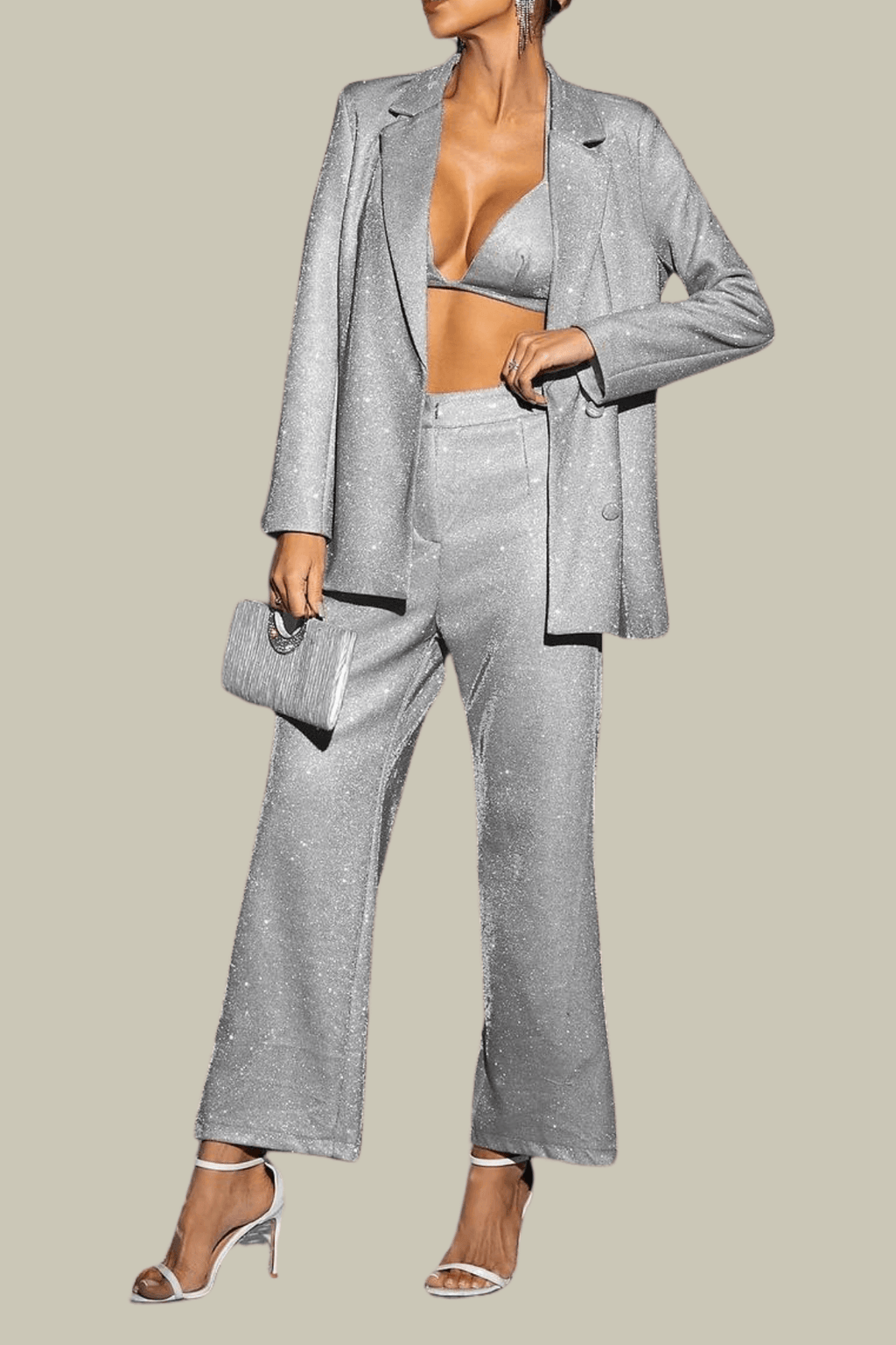 Kinsley Sequin Three Piece Set In Sliver – Luxeles