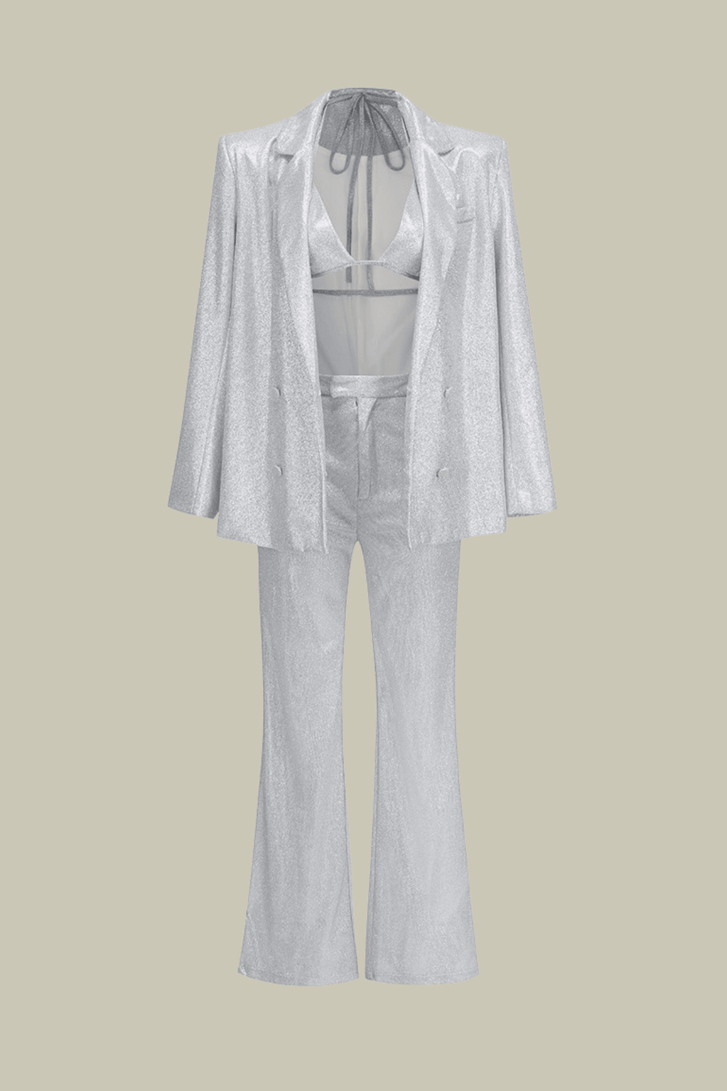 Kinsley Sequin Three Piece Set In Sliver – Luxeles