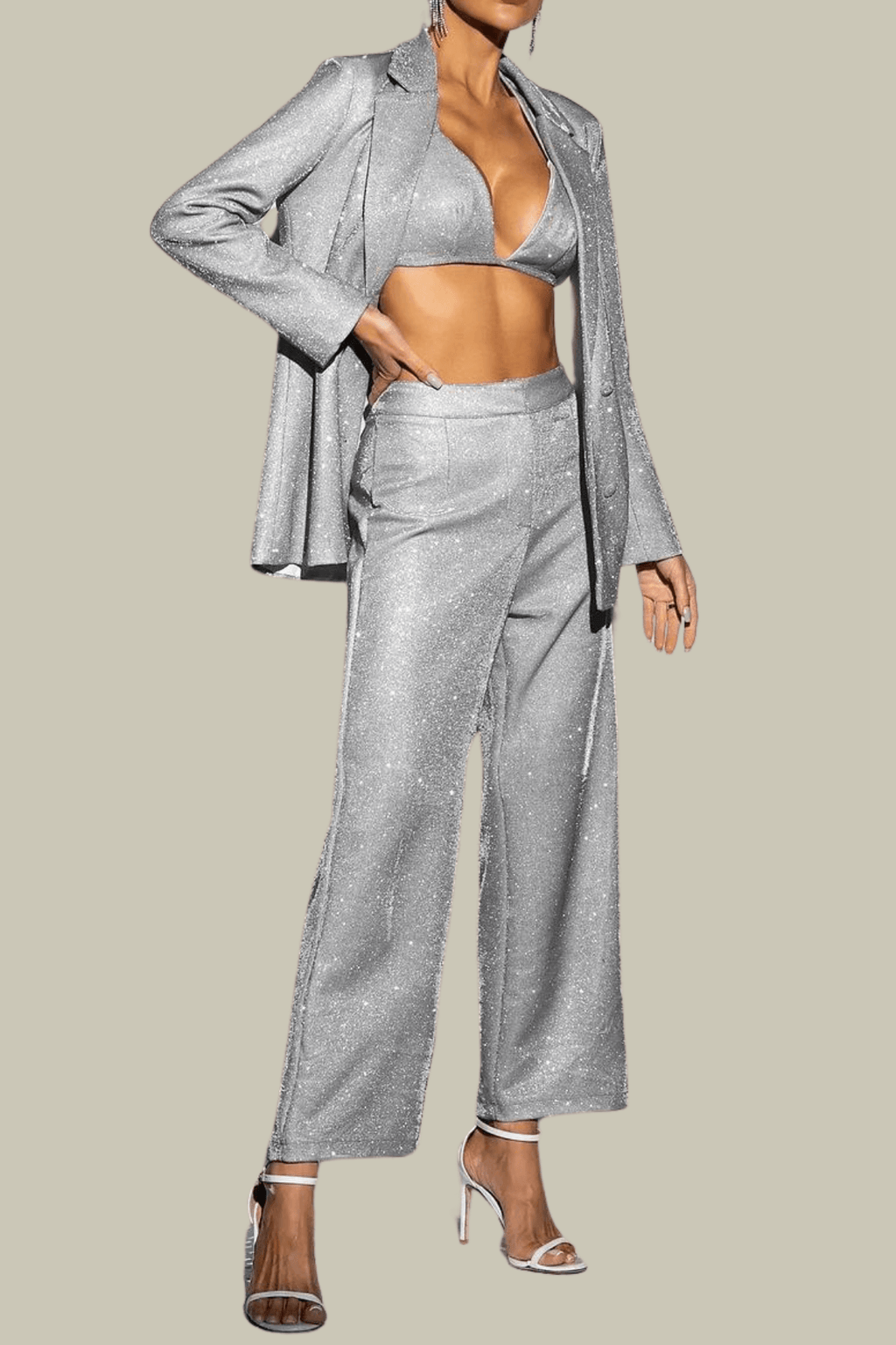 Kinsley Sequin Three Piece Set In Sliver – Luxeles