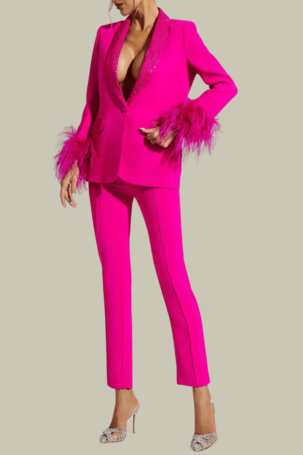 Lainey Rhinestone Embellished Feather Lapel Blazer – Luxeles