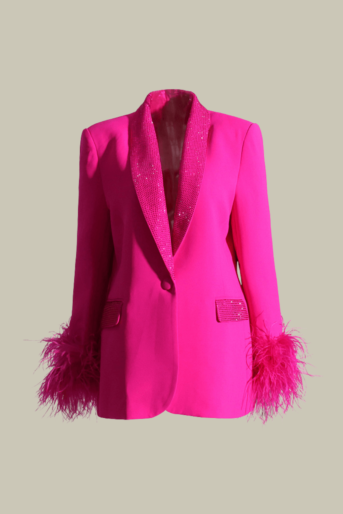 Lainey Rhinestone Embellished Feather Lapel Blazer