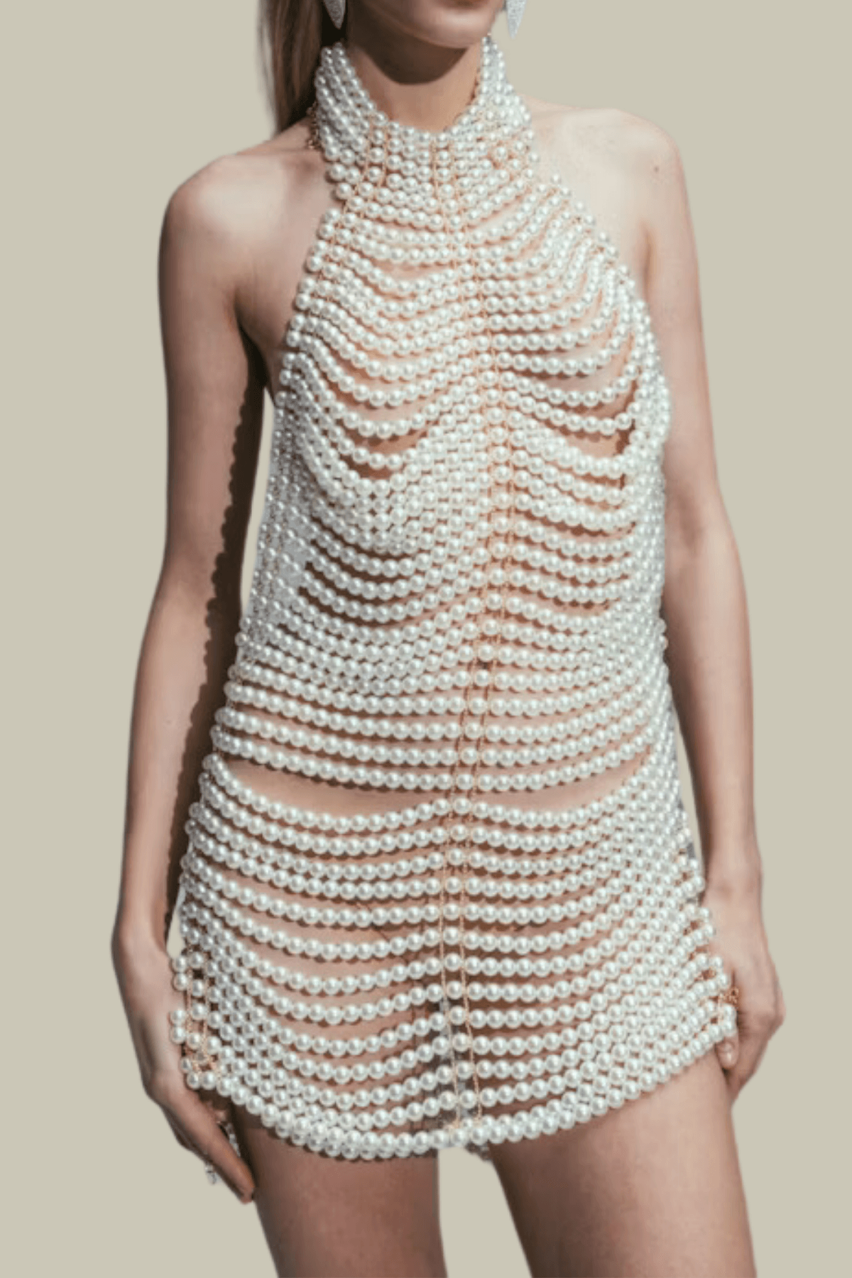 Layla Hollow Pearl Halter Neck Mini Dress – Luxeles