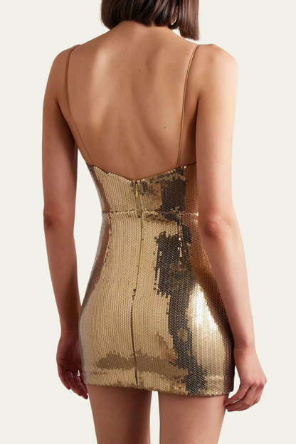 Leia Sequin Cowl Spaghetti Mini Dress