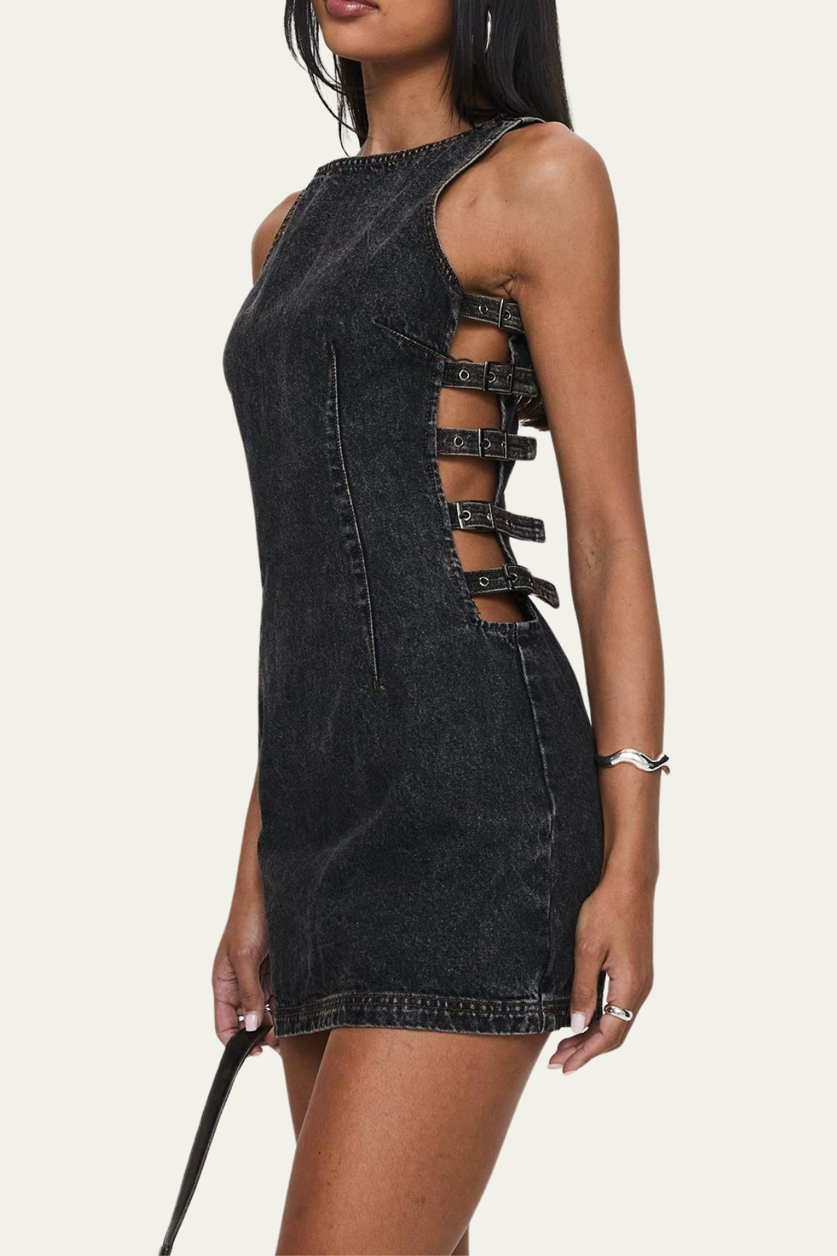 Lena Buckle Sleeveless Denim Mini Dress – Luxeles