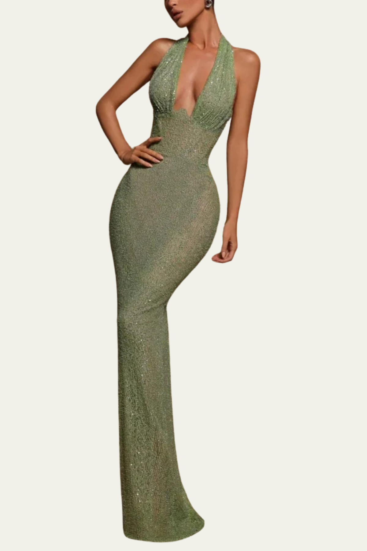 Lia Sequin Halter Neck Backless Maxi Dress