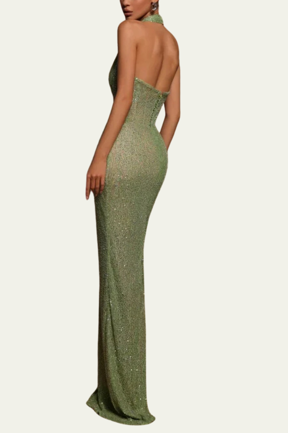 Lia Sequin Halter Neck Backless Maxi Dress