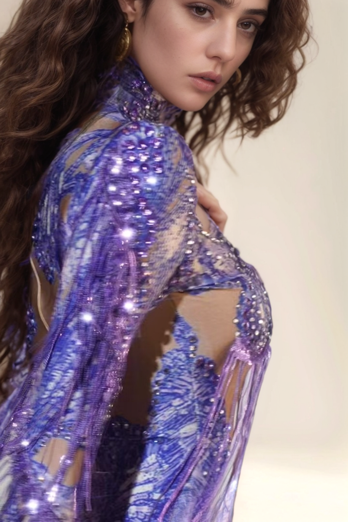 Lila Fringe Rhinestone Bodycon Bodysuit In Purple – Luxeles