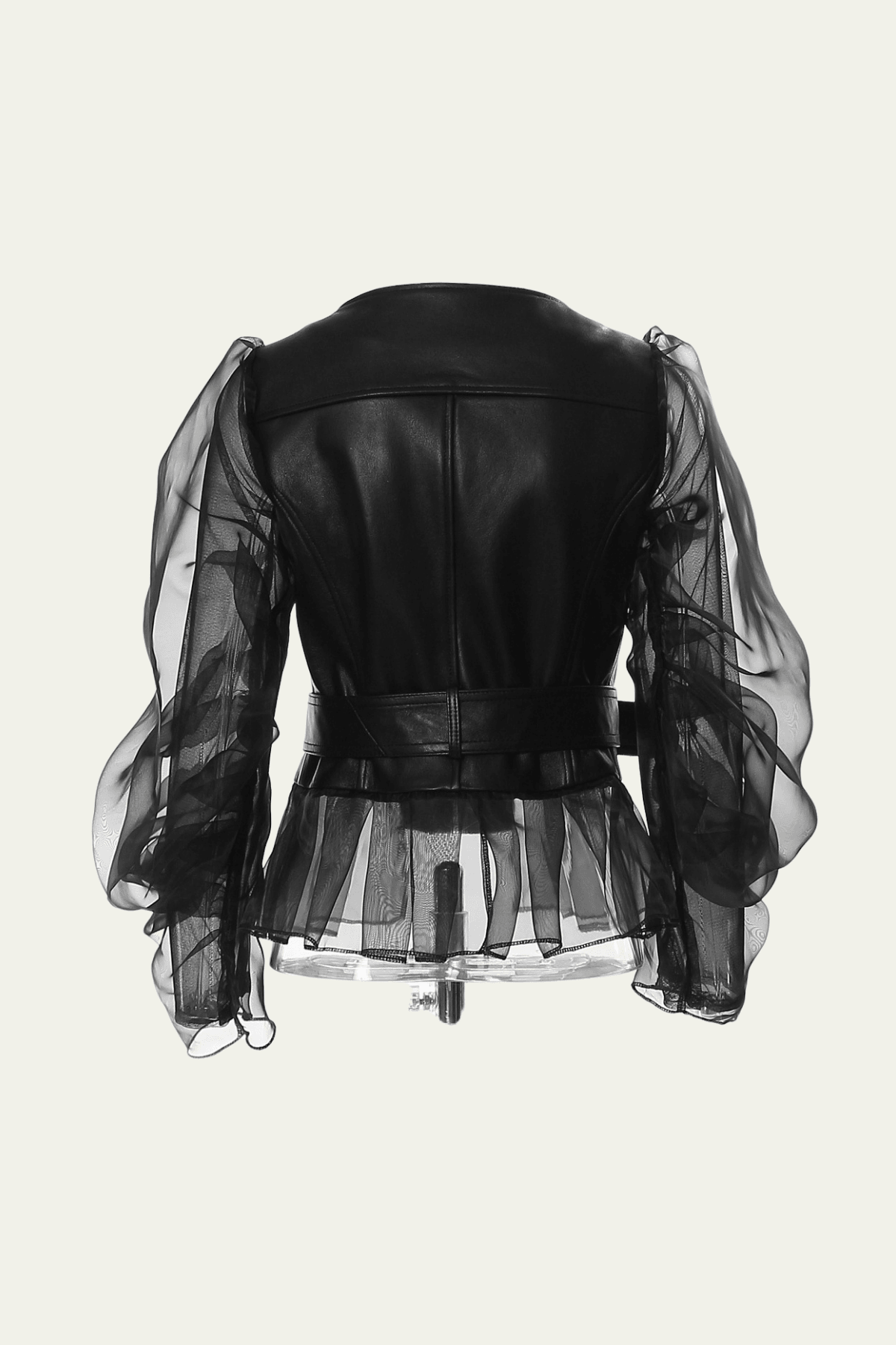 Liliana Mesh Patchwork Ruffle PU Jacket