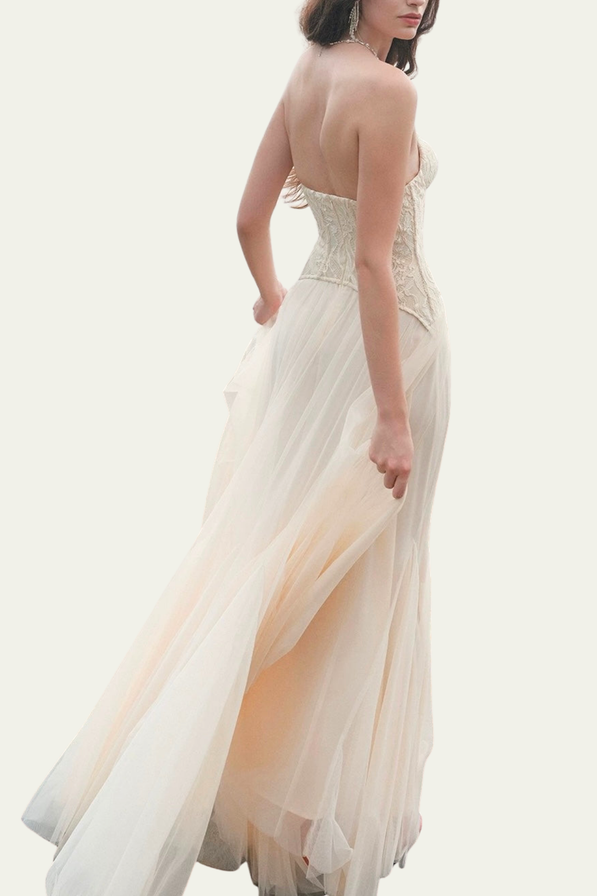 Lilliana Strapless Mesh Corset Maxi Dress In Beige – Luxeles