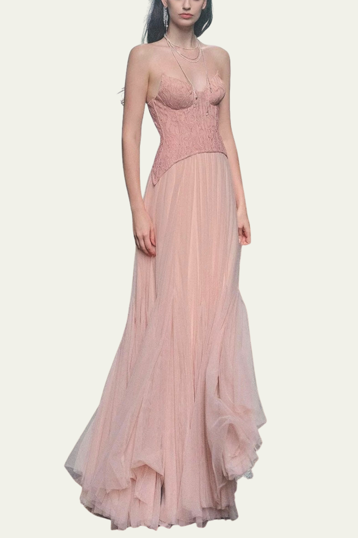 Lilliana Strapless Mesh Corset Maxi Dress In Pink – Luxeles