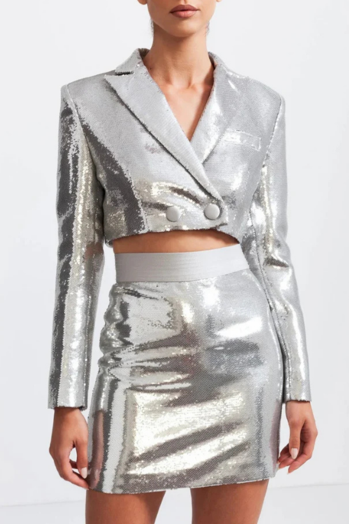 Lilly Sequin Lapel Metallic Skirt Set