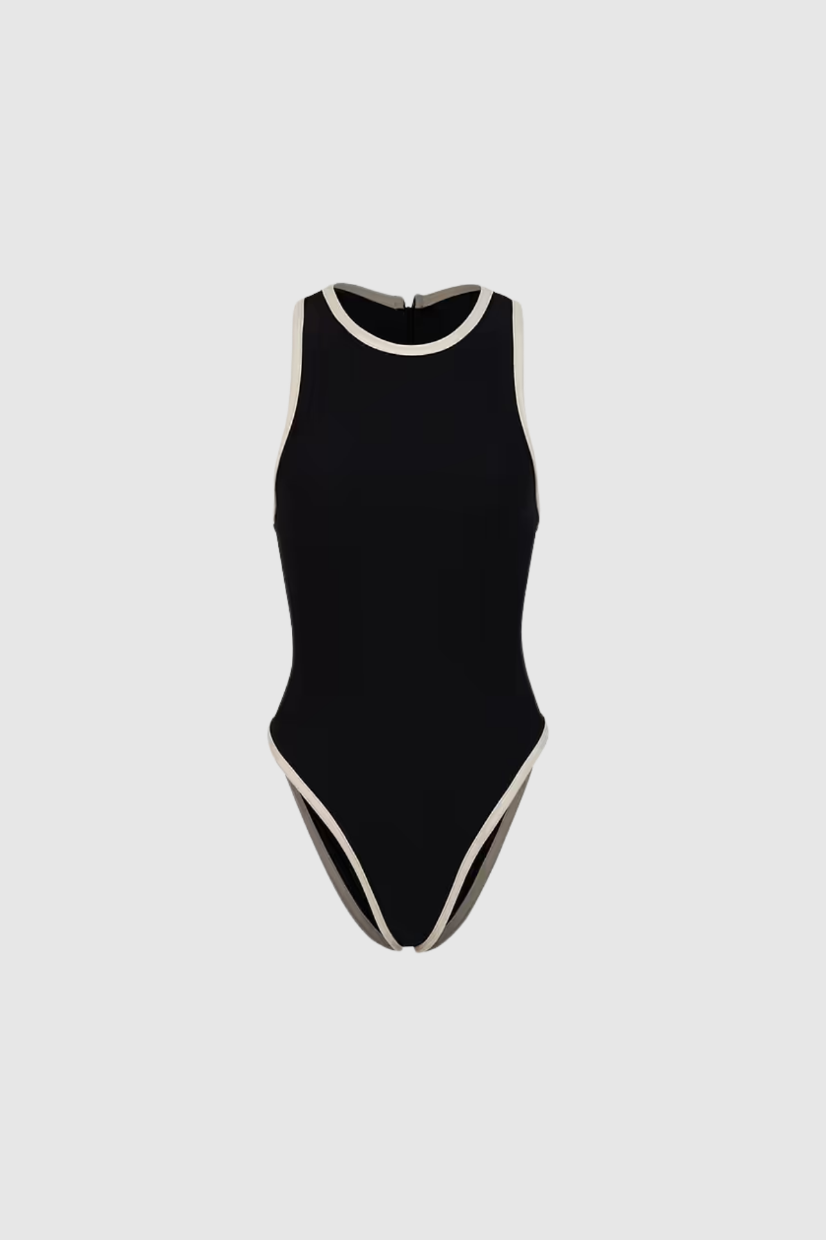 Madeleine Sleeveless Swimsuit black sleeveless one piece swimsuit fitted high stretch 3D front view