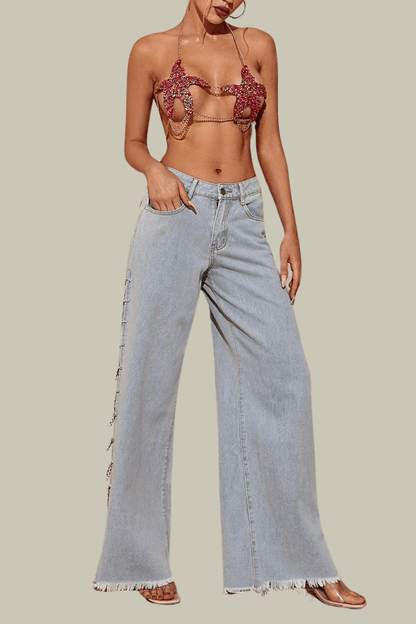 Madeline Cutout Rhinestone Chain Jeans