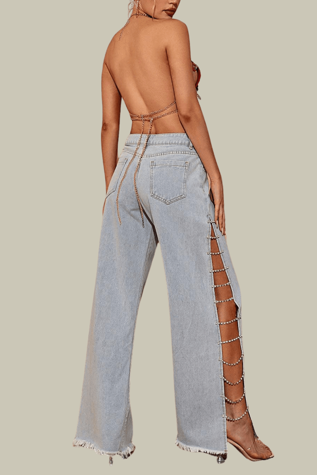 Madeline Cutout Rhinestone Chain Jeans – Luxeles