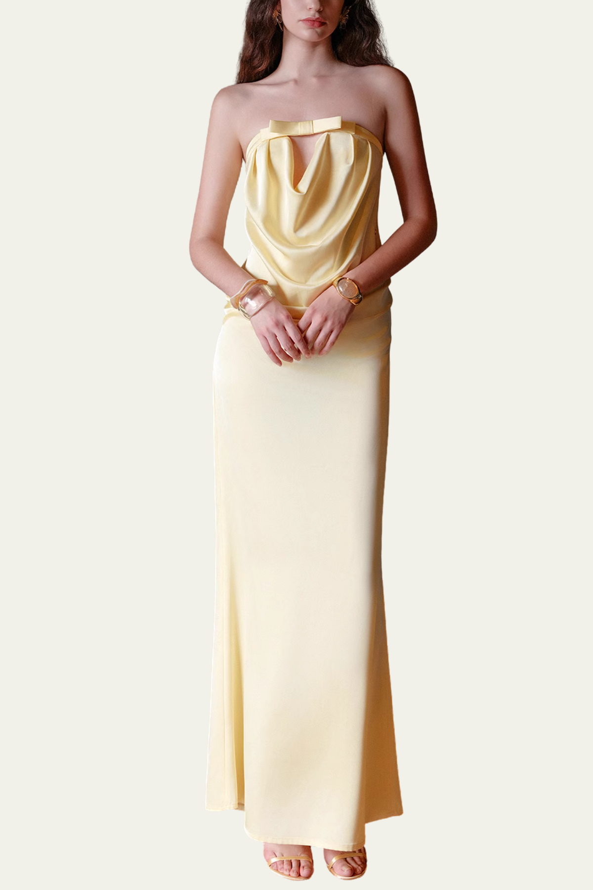 Madilyn Strapless Ruch Satin Maxi Dress – Luxeles