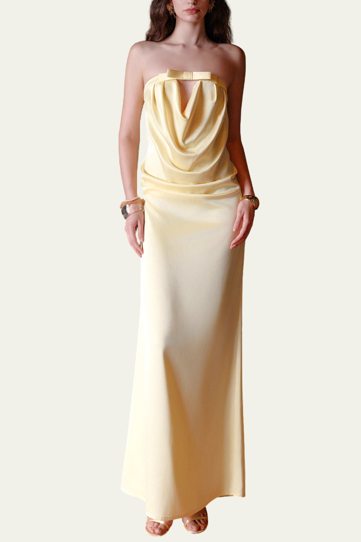 Madilyn Strapless Ruch Satin Maxi Dress – Luxeles