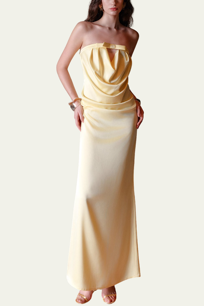 Madilyn Strapless Ruch Satin Maxi Dress – Luxeles