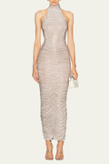 Malia Rhinestone Halter Neck Bodycon Maxi Dress – Luxeles