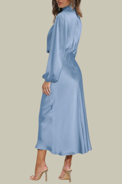 Mary Satin Halter Neck Midi Dress In Blue