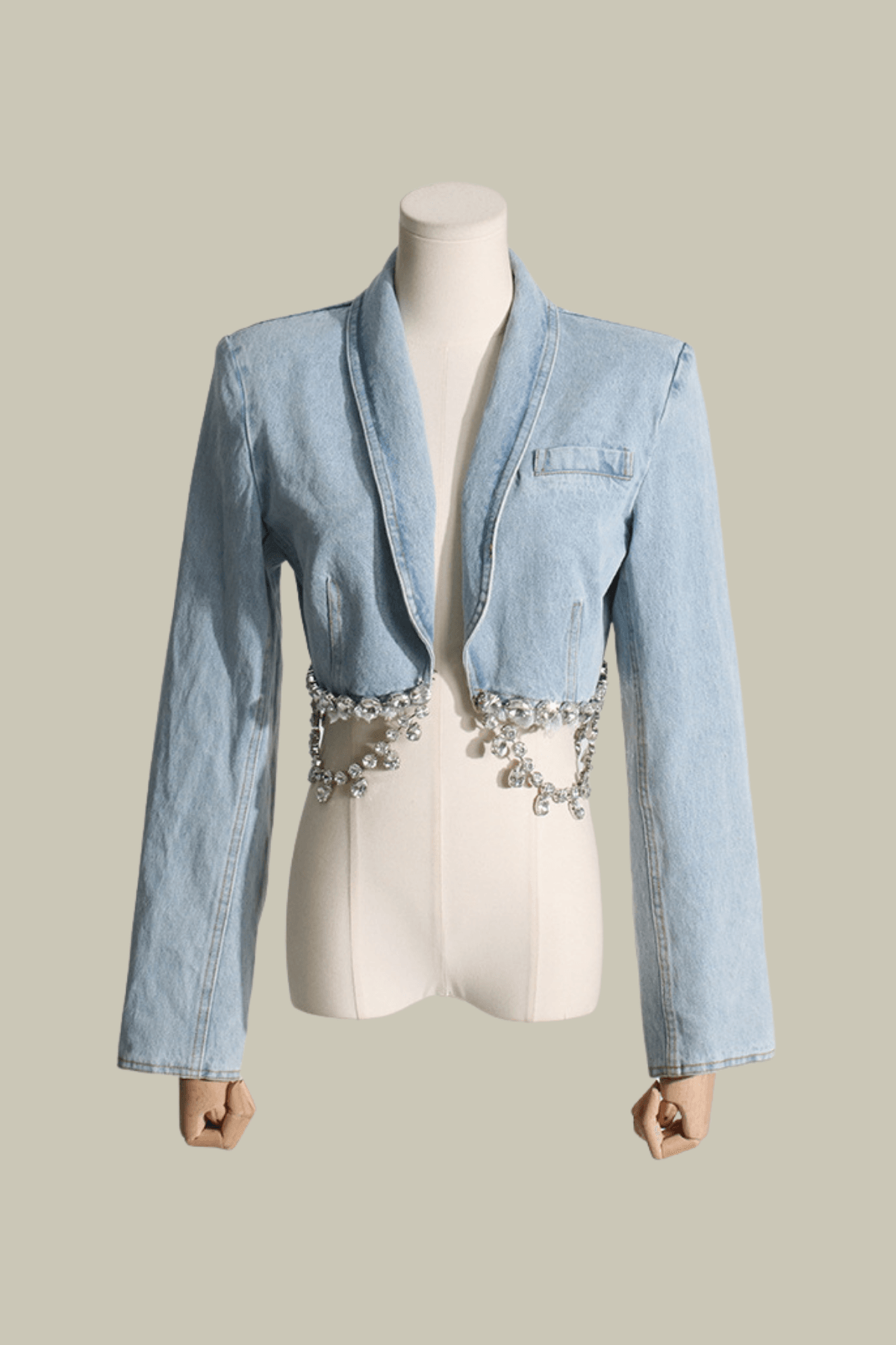 Maya Rhinestone Lapel Short Denim Jacket – Luxeles