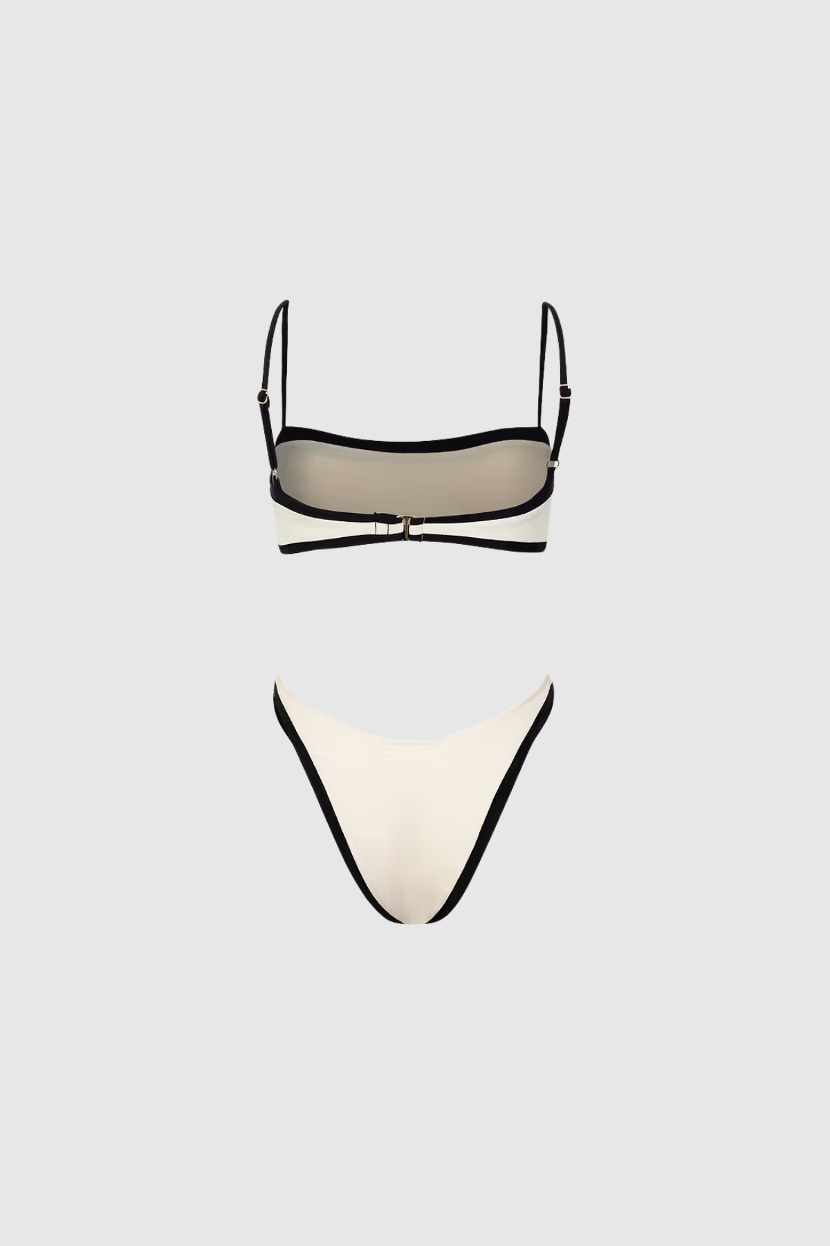 3D back view beige two piece bikini spaghetti strap open back high stretch