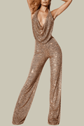 Melody Cowl Neck Sequin Jumpsuit In Gold – Luxeles
