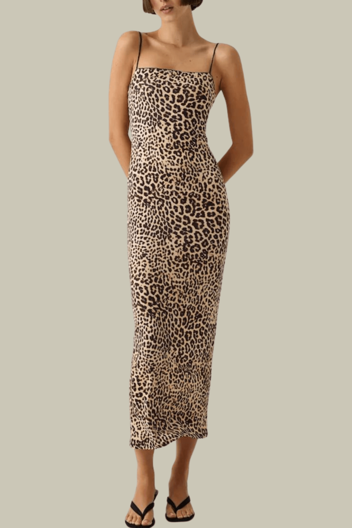 Mia Leopard Bodycon Backless Spaghetti Midi Dress