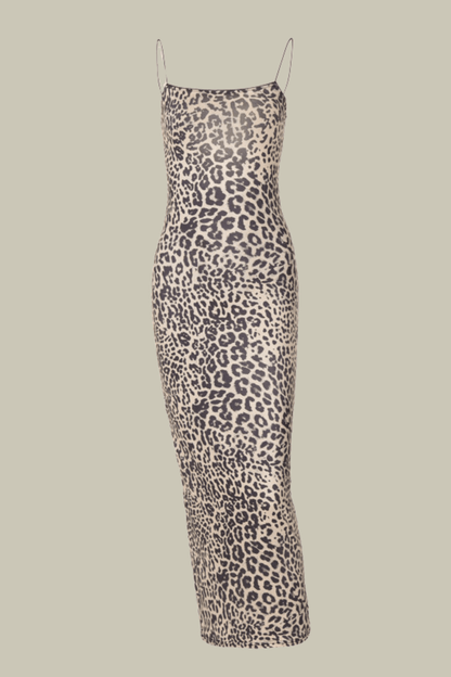 Mia Leopard Bodycon Backless Spaghetti Midi Dress