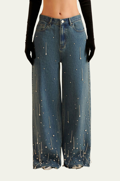 Miriam Rhinestone Chain Wide Jeans