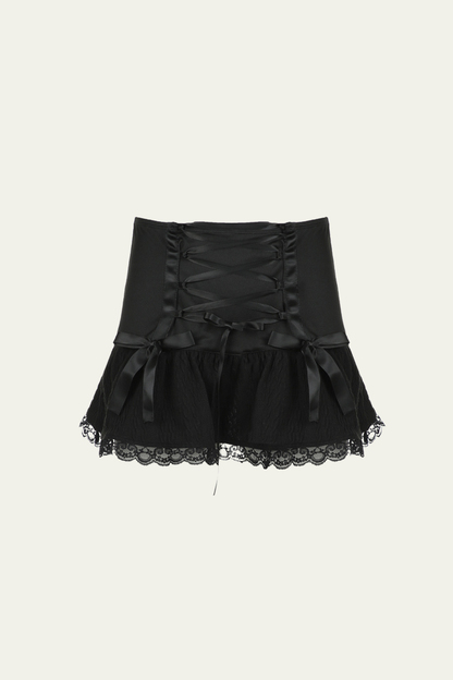 Myla Bow Lace Ruffle Lace Up Skirt