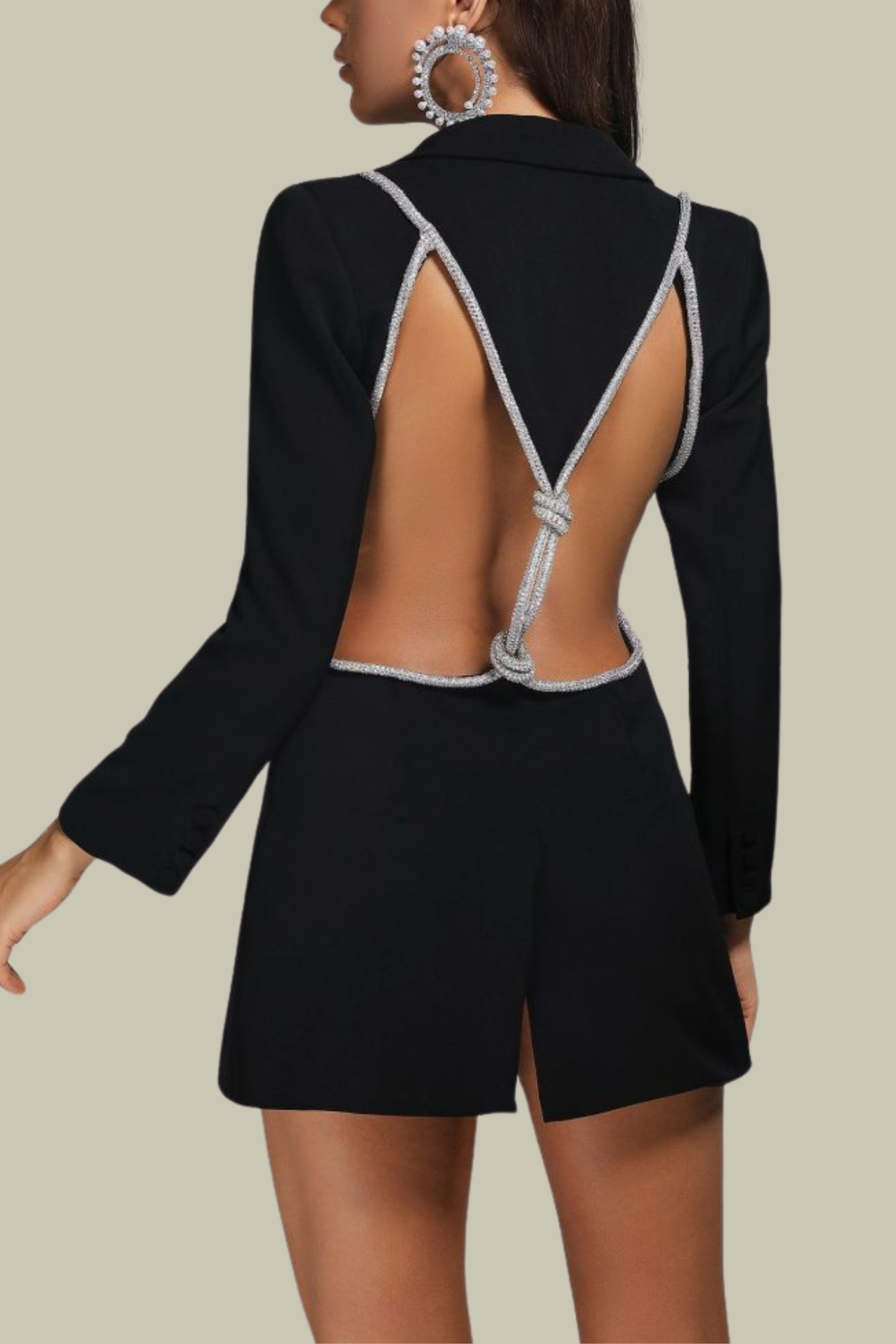 Oakley Rope Backless Plunge Mini Blazer Dress In Black