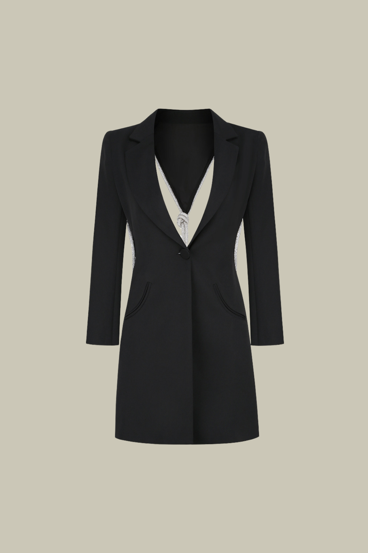 Oakley Rope Backless Plunge Mini Blazer Dress In Black